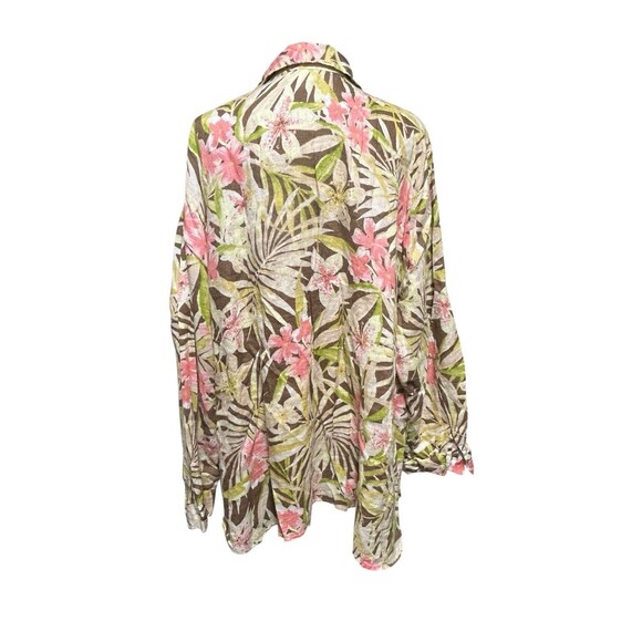 J Jill Womens Button Up Plus 3X Tropical Floral Linen Vacation Preppy Whimsical - Picture 3 of 8